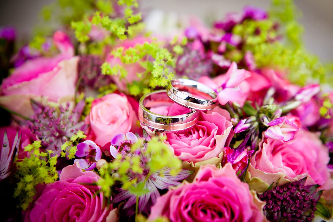 flowers, rings, bouquet